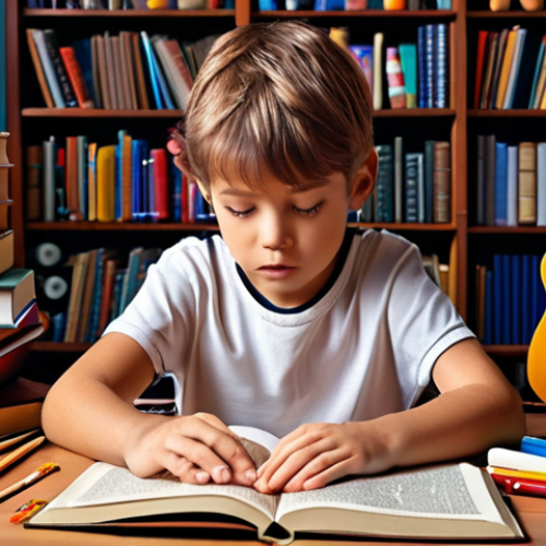Home 11 A child surrounded by books, art supplies, musical instruments, and sports equipment, symbolizing the exploration of multiple intelligences and discovery of hidden talents.