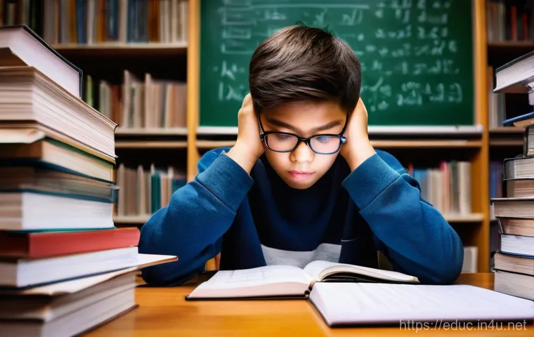 수학적 사고력 교육 - **Prompt:** A diverse middle school student, about 14 years old, sits alone at a cluttered desk in a...