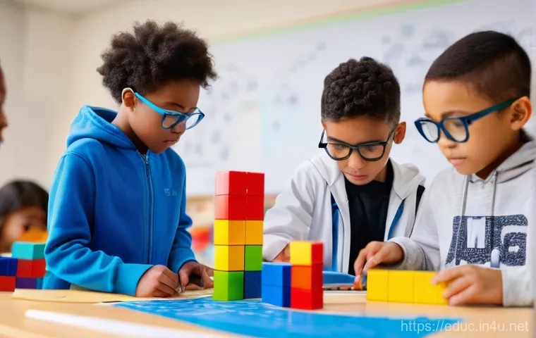 수학적 사고력 교육 - **Prompt:** A smiling, diverse child, approximately 7 years old, is joyfully engaged in a math-relat...