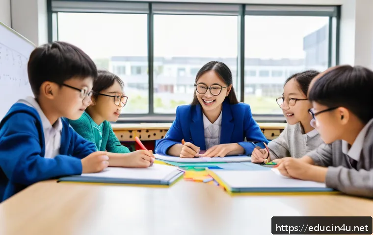 교수학습 이론 - A vibrant classroom scene showing diverse students actively engaging in a project-based learning act...