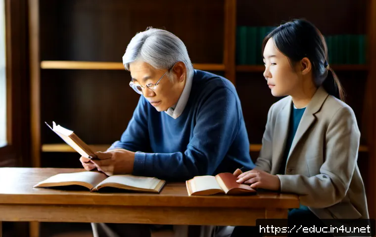 교육 철학과 역사 - Photorealistic university library scene illustrating the history of education, an elderly professor ...